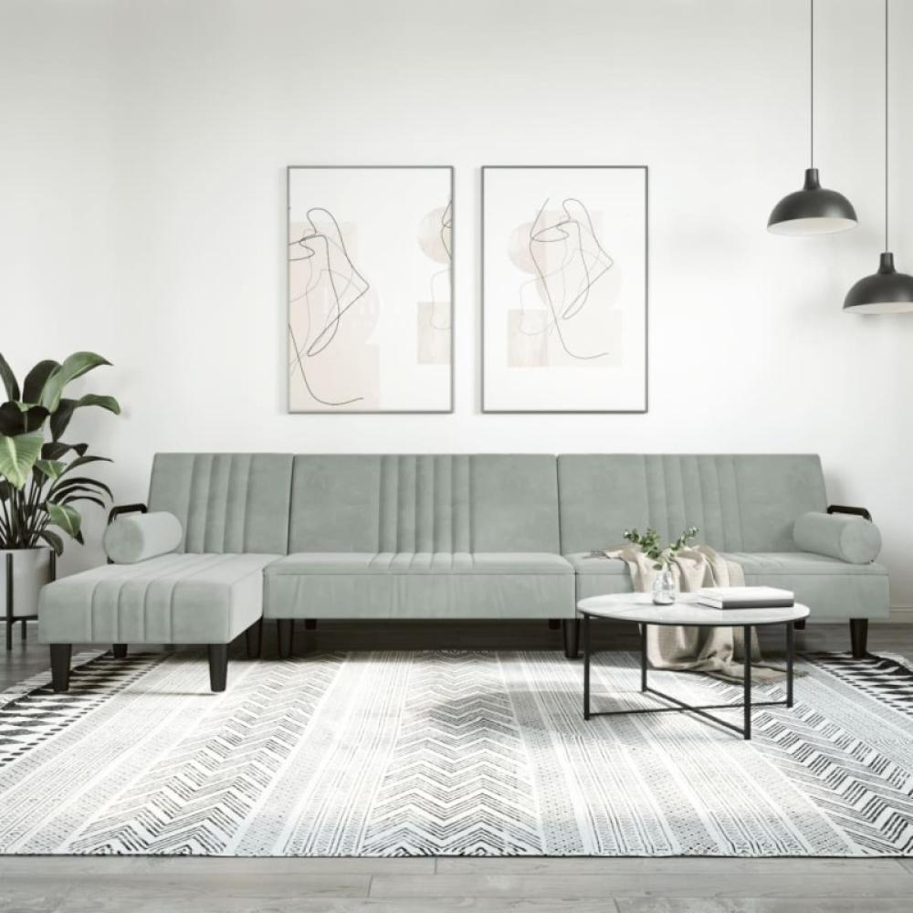 Schlafsofa in L-Form Hellgrau 260 x 140 x 70 cm Samt (Farbe: Grau) Bild 1