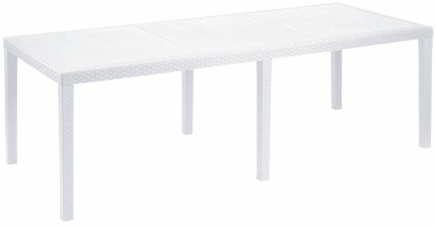 Dmora Außentisch Abbaviva, ausziehbares rechteckiges Esszimmerregal, ausziehbarer Gartentisch in Rattanoptik, 100 % Made in Italy, 150/220 x 90 x 72 cm, Weiß Bild 1