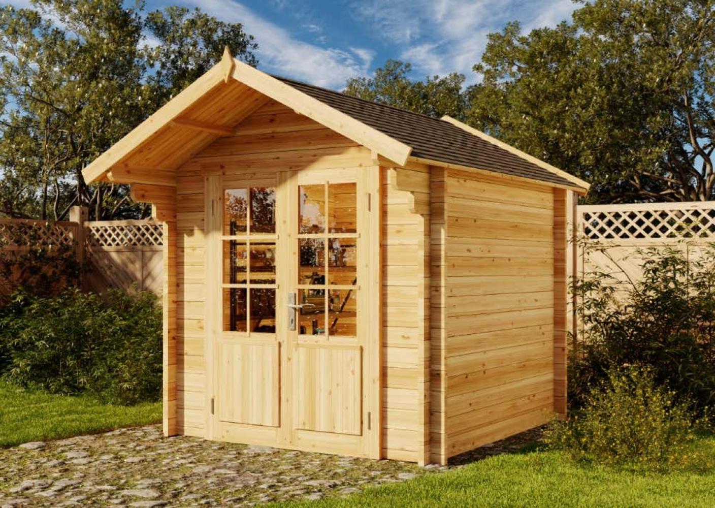 Alpholz Gartenhaus Lena-44 ISO Gartenhaus aus Holz in Braun Holzhaus mit 44 mm Wandstärke FSC zertifiziert Blockbohlenhaus mit Montagematerial Bild 1