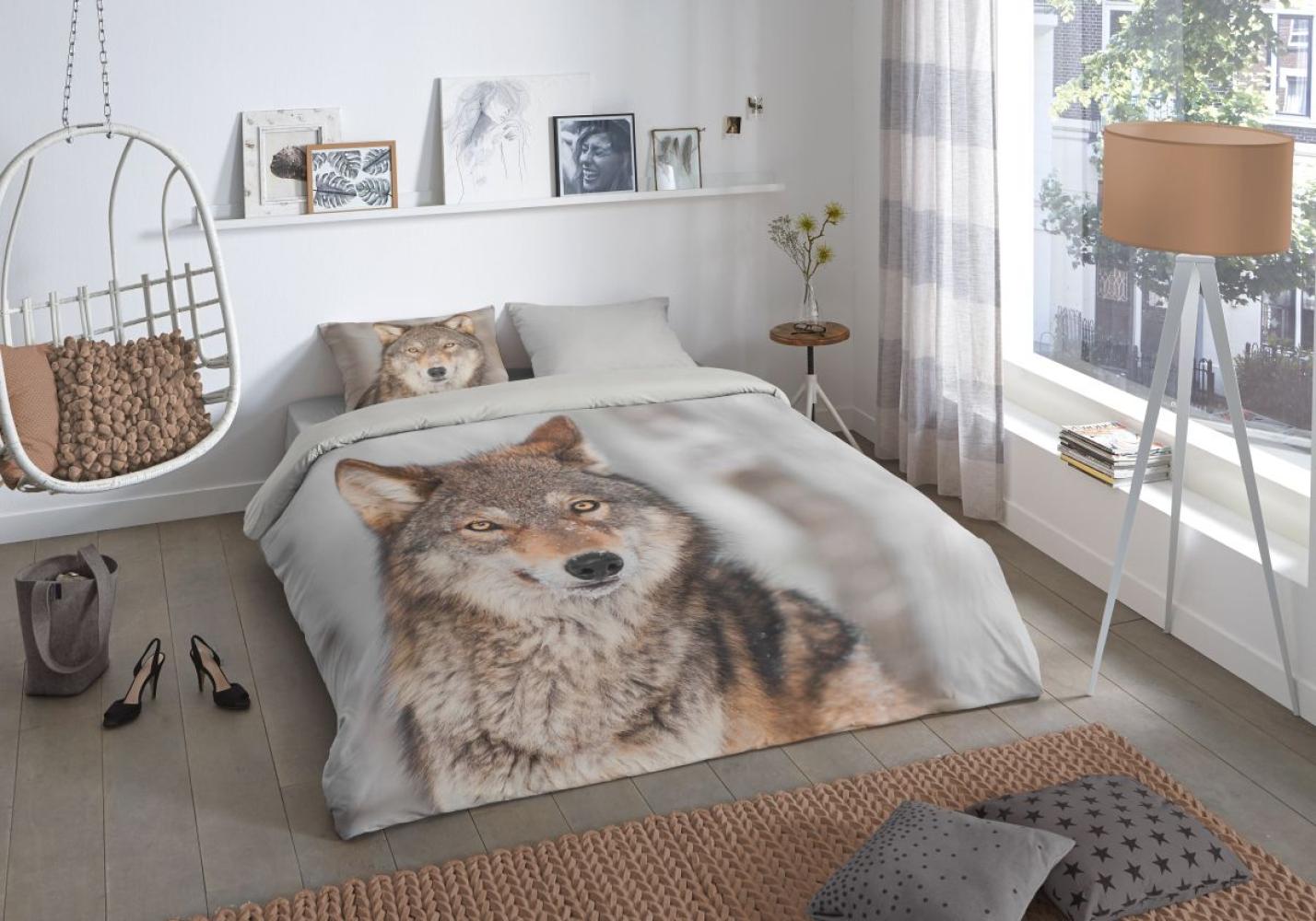 good morning Flanell Bettwäsche 3 teilig Bettbezug 240 x 220 cm Kopfkissenbezug 60 x 70 cm Wolf 2028. 99. 03 Multi Bild 1