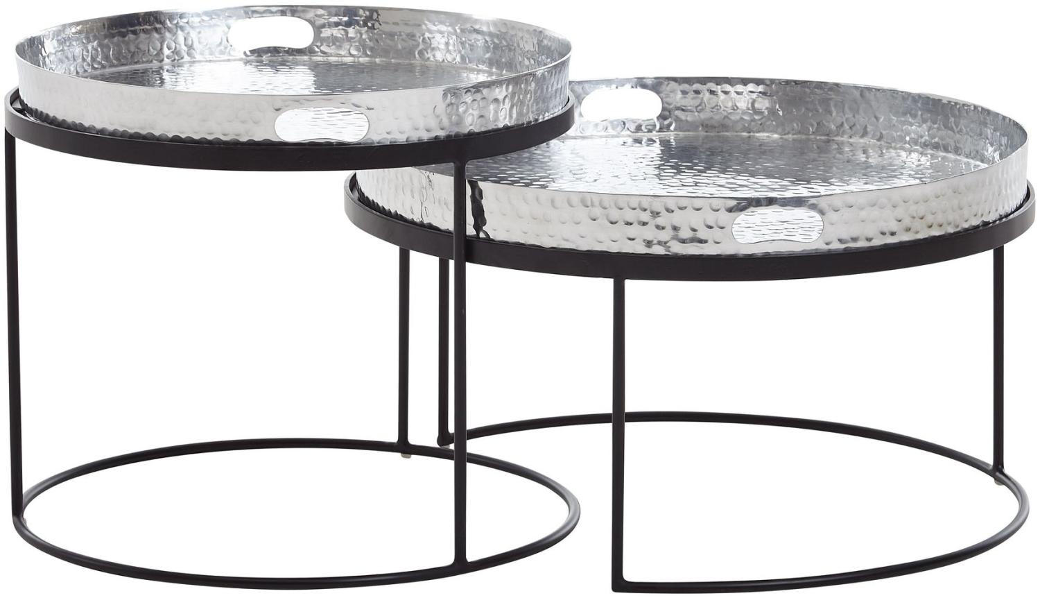 Kadima Design Couchtisch 2er Set, Silber/Schwarz, Hammerschlag-Strukturen, Griffmulde, Handgefertigt. Silber, 56x56x33 cm Bild 1