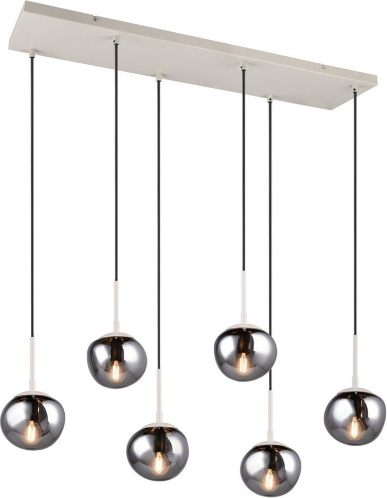 s.Oliver Pendelleuchte ANJELLA, Hängelampe beige exkl 6x E14, warm grey (beige) + smoke Glas, Leuchtmittel wechselbar, warmweiß - kaltweiß, mit mundgeblasenen Glasschirmen in rauchgrau, max 10W Bild 1