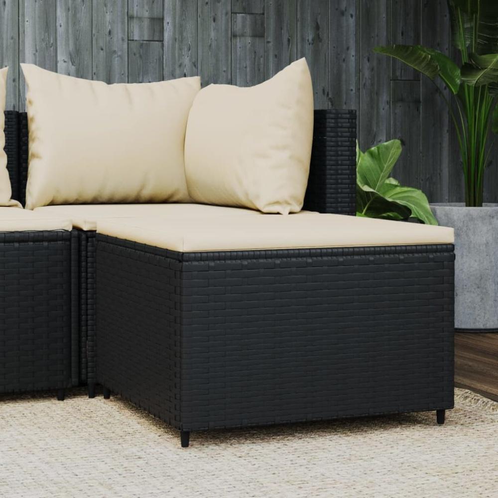 vidaXL Gartenhocker mit Kissen Schwarz Poly Rattan 319740 Bild 1