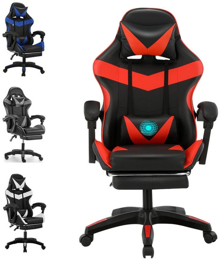 oyajia Gaming Chair Ergonomisch Gaming Stuhl, Bürostuhl mit Massagefunktion, und Fußstütze (Gaming Chair Gepolstert mit Verstellbare Lendenkissen, Kopfkissen und Fußstütze), Verstellbare Gamer Stuhl, Maximale Belastung 130 kg, 360° Drehbar Bild 1