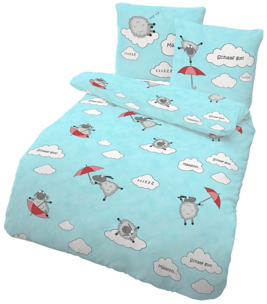 soma Bettwäsche biber bettwäsche 135x200 kinder Bettwäsche mit Schafen in blau, Biber, 2 teilig, bieber bettwäsche 135x200 kinder bettwäsche 135x200 mädchen sale Junge Bild 1
