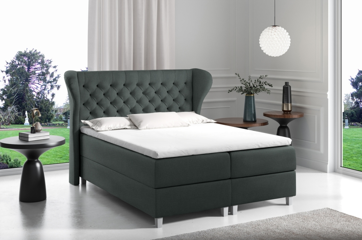 99rooms Turin Boxspringbett Strukturstoff 200x200 cm Dunkelgrau Bild 1