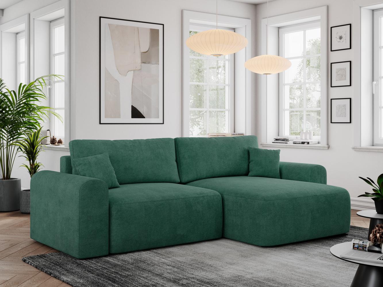 Ecksofa L-form, Couch mit Schlaffunktion und Bettkaste - NELSON - Grün Stoff Bild 1