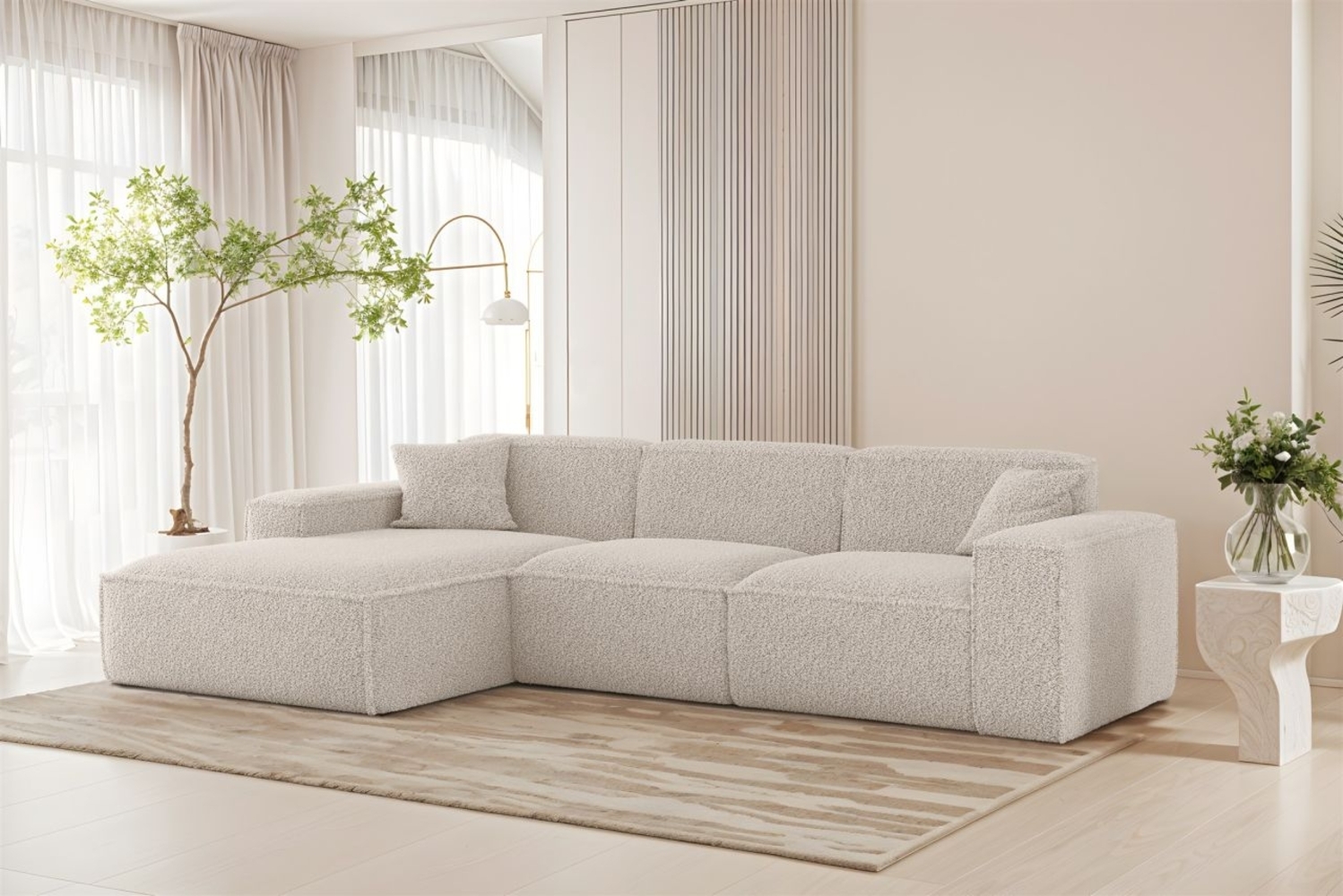 Ecksofa Designersofa CELES PREMIUM in Stoff Sven Altweiß Ottomane Links Bild 1