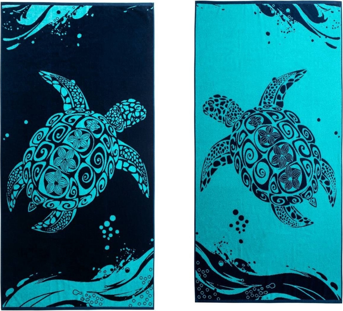 DecoKing Strandtuch groß 90x180 cm Baumwolle Frottee Velours Badetuch blau dunkelblau Marineblau weiß Turtle Bild 1