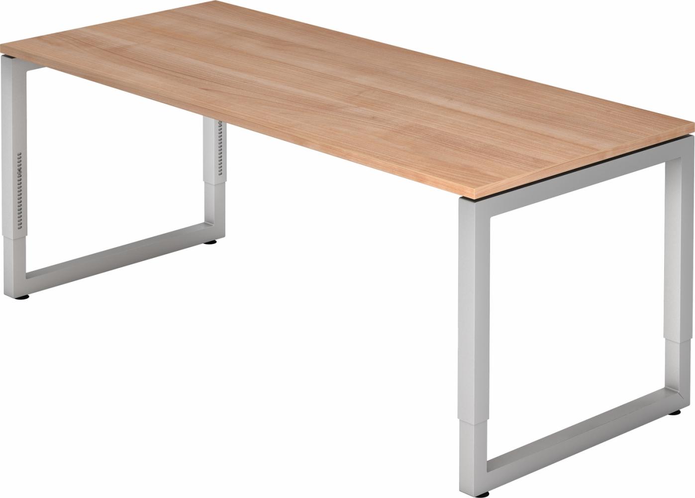 bümö höhenverstellbarer Schreibtisch R-Serie 180x80 cm in Nussbaum, Gestell in Silber - großer PC Tisch für's Büro manuell höhenverstellbar, Computertisch verstellbar, RS-19-N-S Bild 1