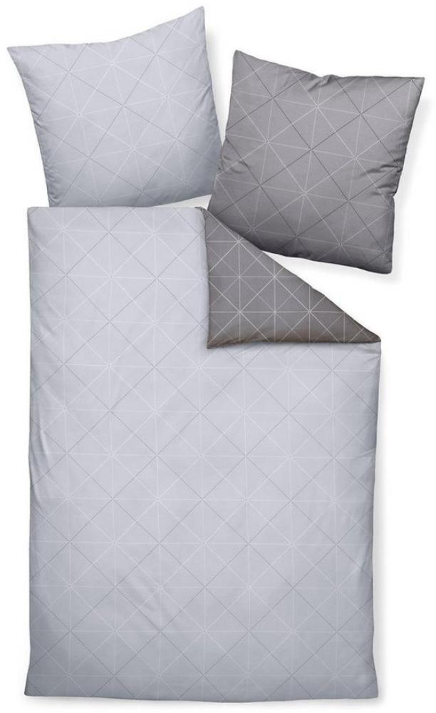 Palermo Janine Mako Satin Bettwäsche 2tlg silber grau 31101-08 | Bettwäsche-Set aus 100% Baumwolle | 2 teilige Wende-Bettwäsche 135x200 cm & Kissen 80x80 cm | Geometrisches Muster Bild 1