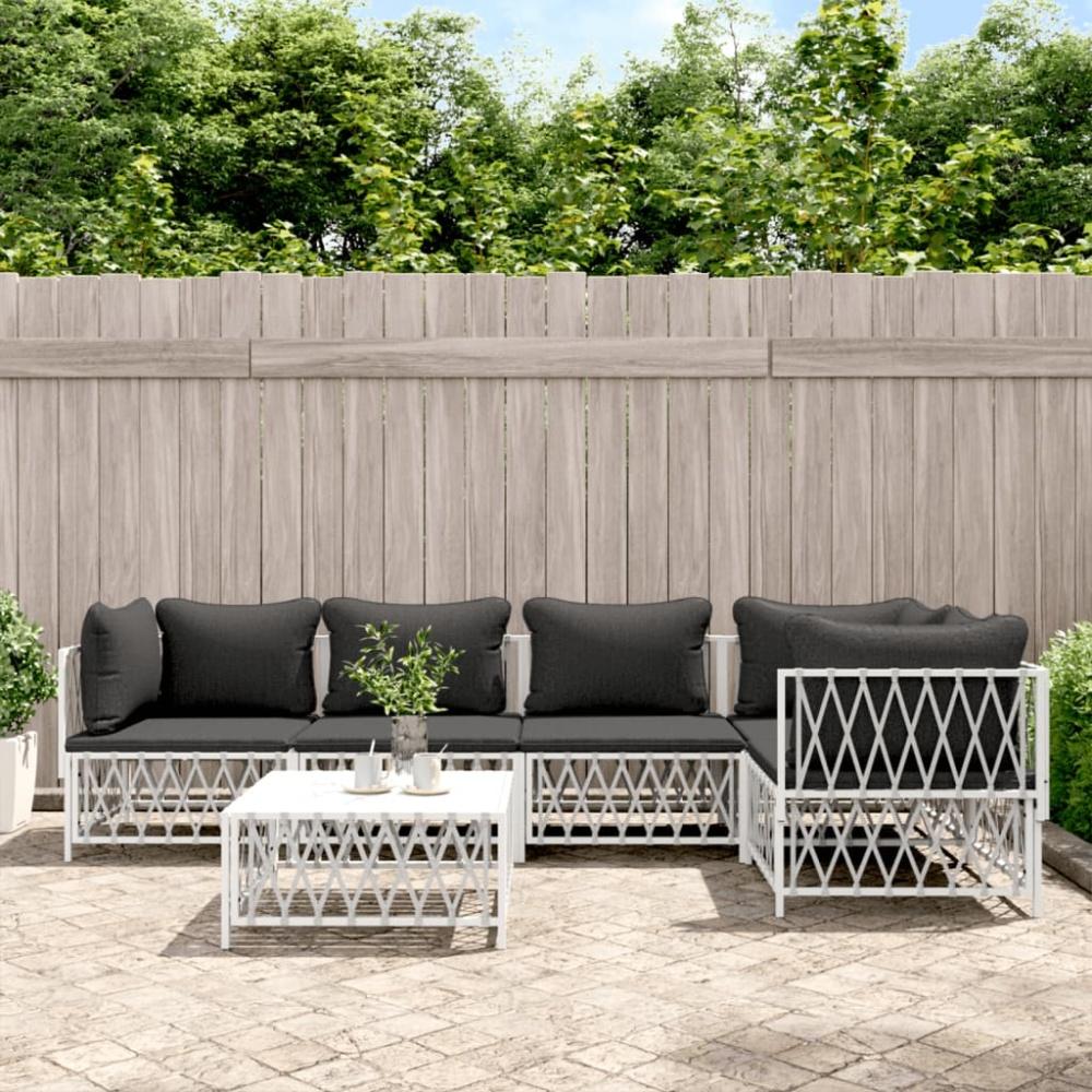 vidaXL 6-tlg. Garten-Lounge-Set mit Kissen Weiß Stahl 3186874 Bild 1