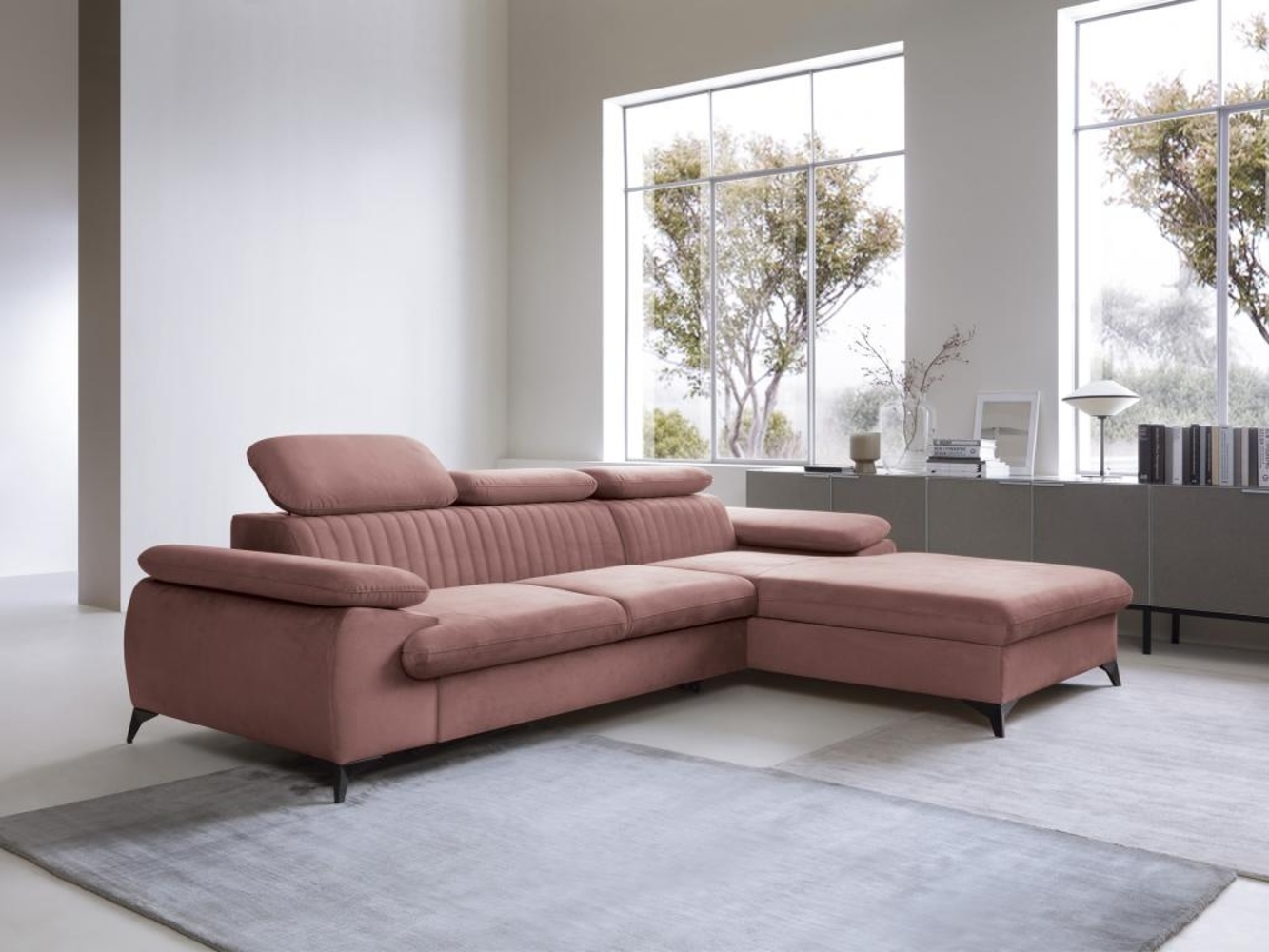 Vente-unique - Ecksofa mit Schlaffunktion - Ecke rechts - Samt - Rosa - SAMARA von PASCAL MORABITO Bild 1