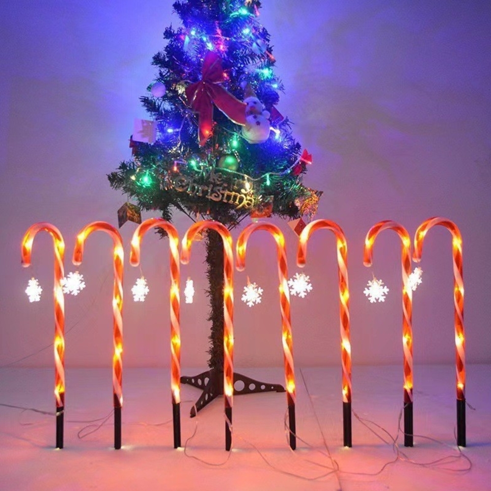 Solarbetriebene Lichterkette in Form eines Zuckerrohrs, Weihnachtsdekoration, 1 - 5, Zuckerrohr + Schneeflocke, ABC Bild 1