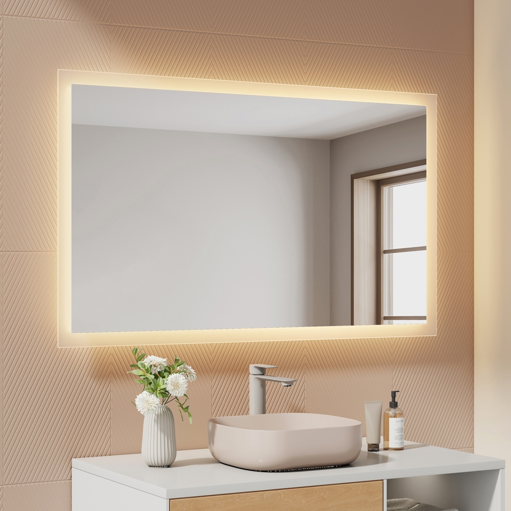 EMKE LED Badspiegel mit Beleuchtung 100x60cm Warmweiß Licht Badezimmerspiegel Wandschalter (nicht enthalten) Bild 1