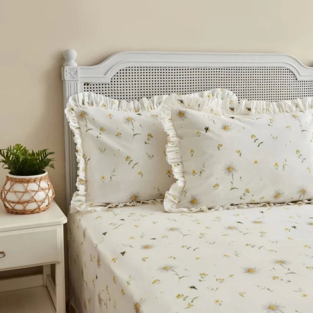 Karaca Bettwäsche Karaca Home Emma 100% Baumwolle Rüschens Spannbettlaken Set Gelb Bild 1