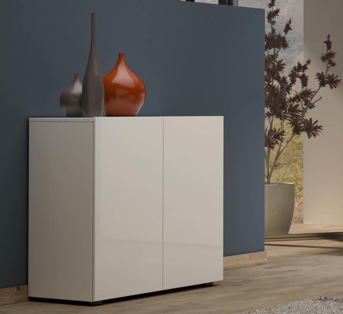 Sideboard >Mister< in weiss, Lack Hochglanz - 90x80x38cm (BxHxT) Bild 1