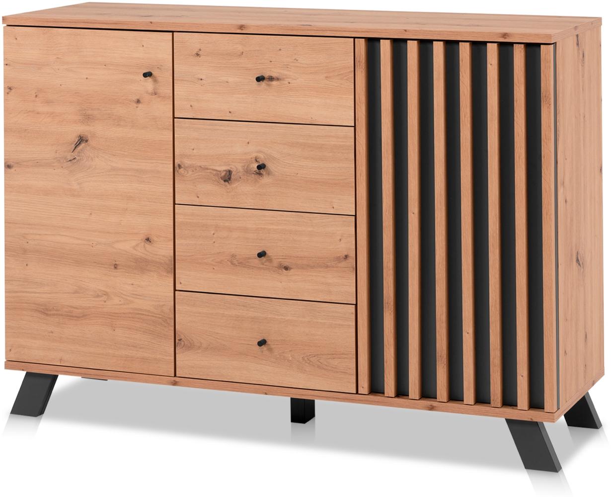 KHG Sideboard 2-türig inkl. 4 Schubladen Scandi, Kommode aus Holzwerkstoff Eiche foliert für Wohnzimmer und Esszimmer, 120 x 85 x 40 cm (B/H/T) Bild 1