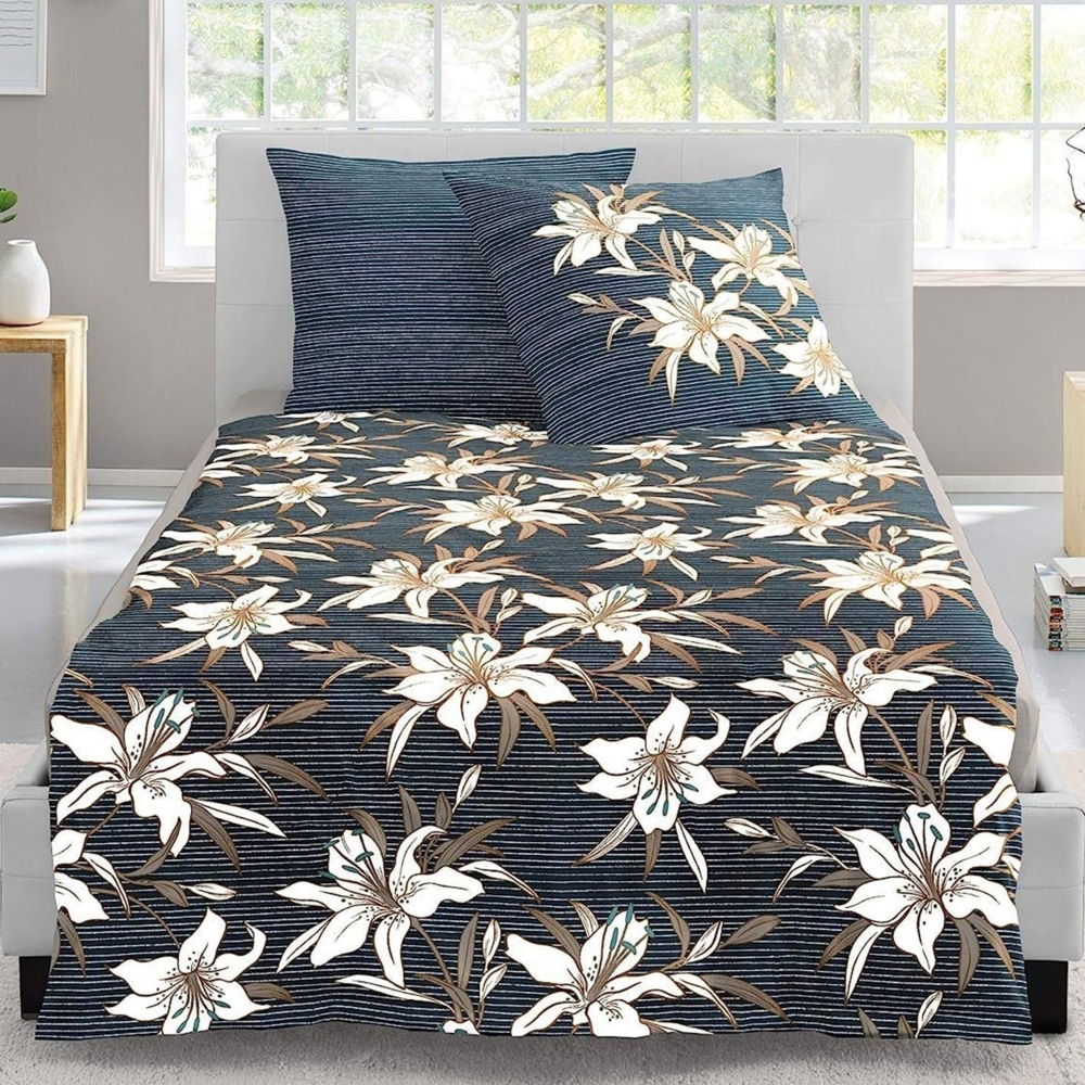 Irisette Mako Satin Bettwäsche Eos 8294-40 Lilien anthrazit 155x220 Bild 1