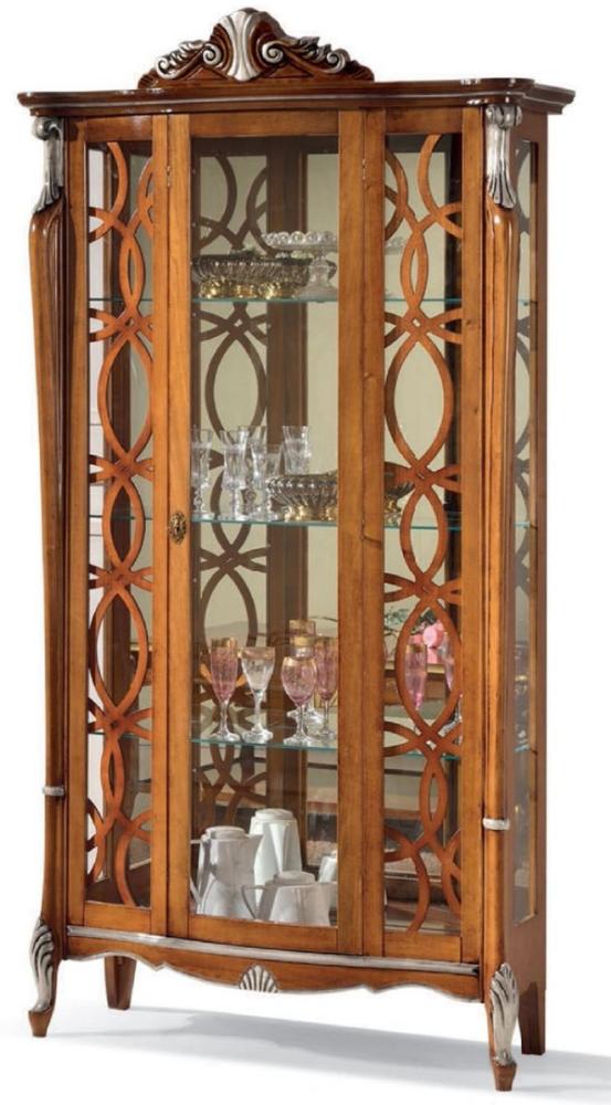 Casa Padrino Luxus Barock Vitrine Braun / Silber - Handgefertigter italienischer Barockstil Vitrinenschrank - Barockstil Möbel - Italienische Barock Möbel - Luxus Qualität - Made in Italy Bild 1