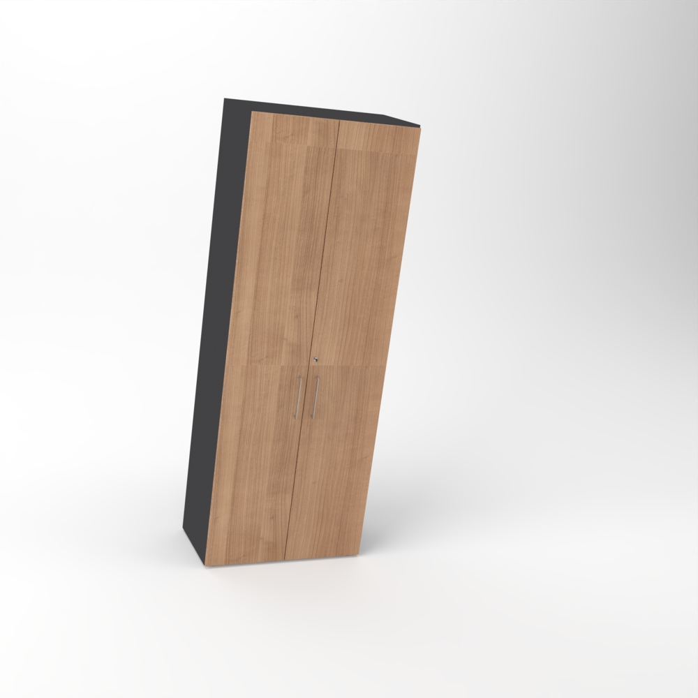 Rheinland Möbel Flügeltürenschrank Cabino 80×42×216 cm – abschließbarer Aktenschrank 6OH in Graphit/Nussbaum mit 110° Drehtüren & Metallgriff Bild 1