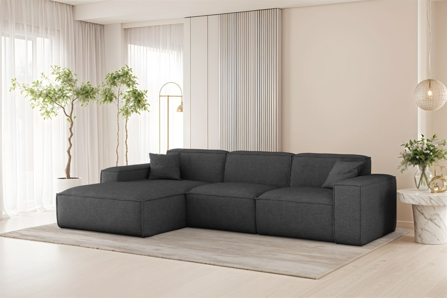 Ecksofa Designersofa CELES PREMIUM in Stoff Artico Anthrazit Ottomane Links Bild 1