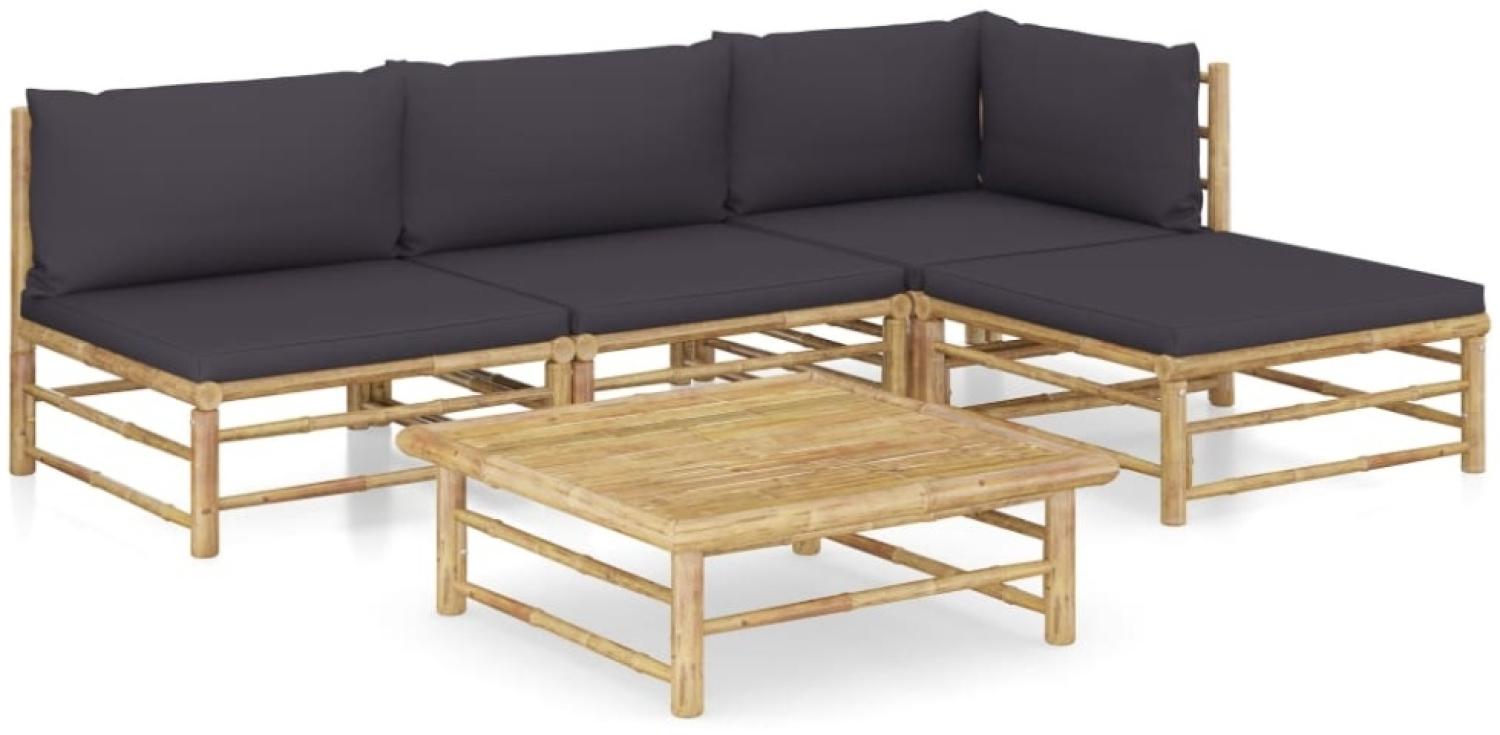 vidaXL 5-tlg. Garten-Lounge-Set mit Dunkelgrauen Kissen Bambus 3058192 Bild 1