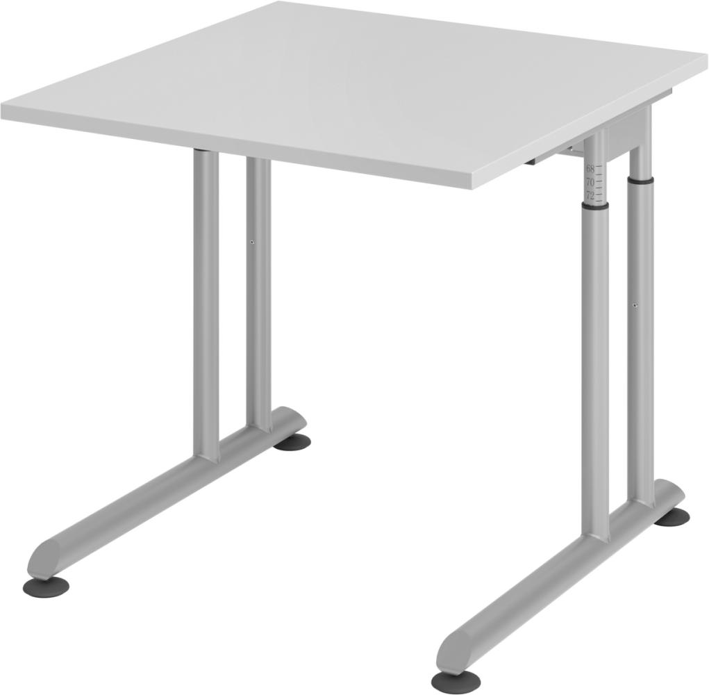 bümö höhenverstellbarer Schreibtisch Z-Serie 80x80 cm in grau, Gestell in Silber - PC Tisch klein für's Büro manuell höhenverstellbar, Computertisch verstellbar, ZS-08-5-S Bild 1