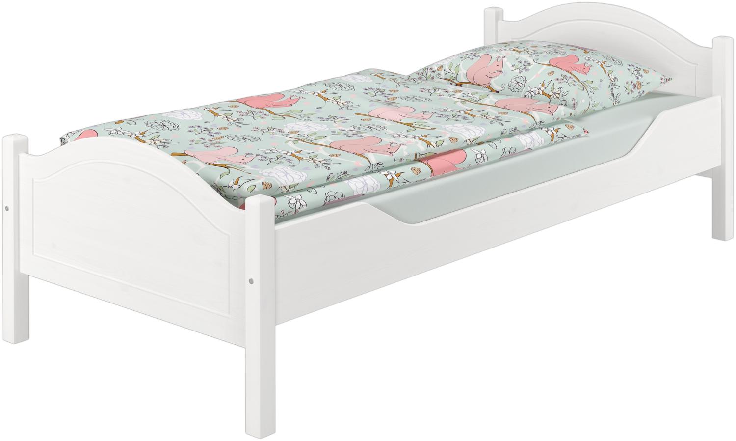 Einzelbett Kiefer weiß 120x200 Bettrahmen Singlebett Zubehör wählbar V-60.30W-12Federholzrahmen und Matratze inkl. Bild 1