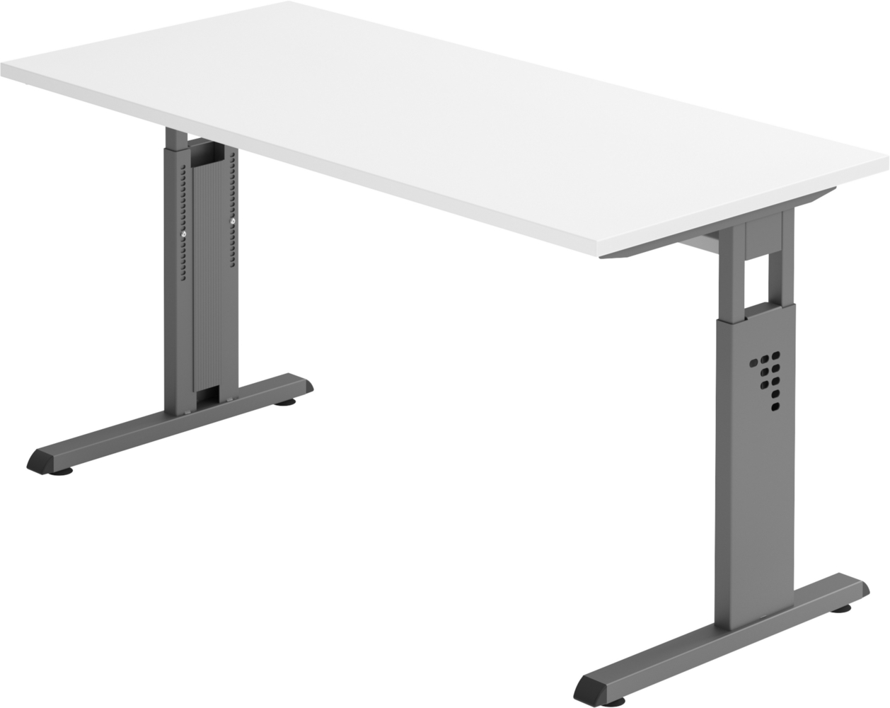 bümö Homeoffice Schreibtisch O-Serie höhenverstellbar, Tischplatte 140 x 67,2 cm in weiß, Gestell in graphit, OS6-14-W-G Bild 1