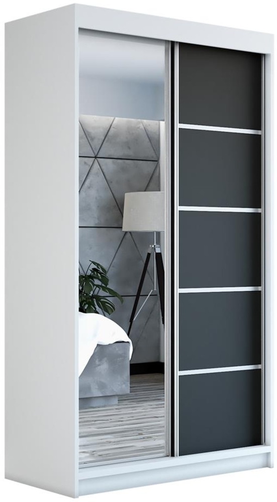 Schwebetürenschrank GAP 2-türig Schrank 120 cm (mit Spiegel) Farbe: Weiß , schwarz Bild 1