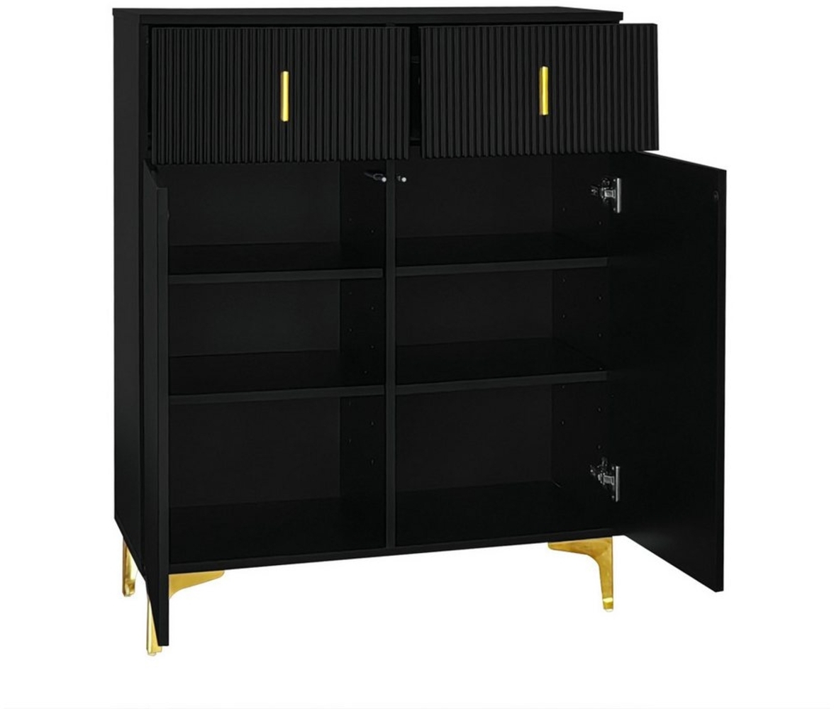 Yorbay Sideboard Kommode mit 2 Schubladen und 2 Türen,83 L x 101 H x 35 B (cm), Beistellschrank verstellbaren Einlegeböden Bild 1