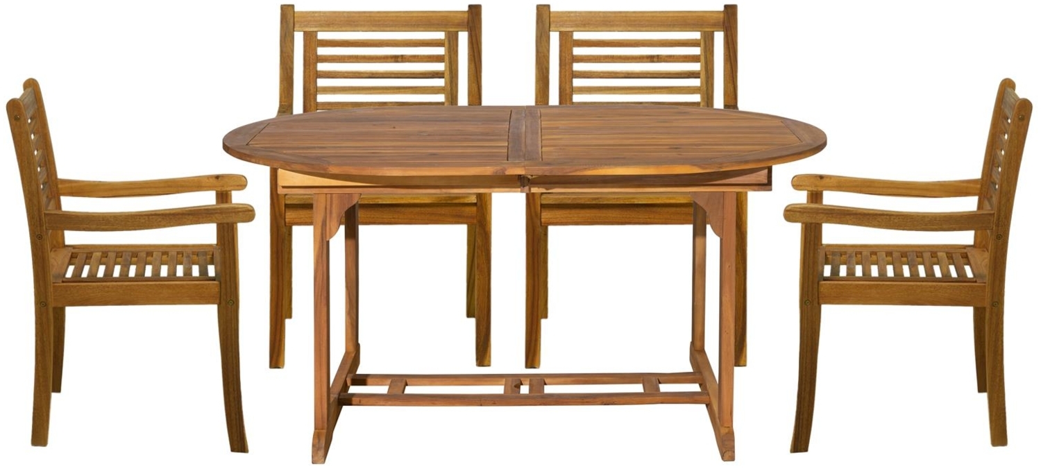 Sitzgruppe Akazienholz 5-teilig mit Tisch verstellbar und vier Armlehnstühlen Bild 1