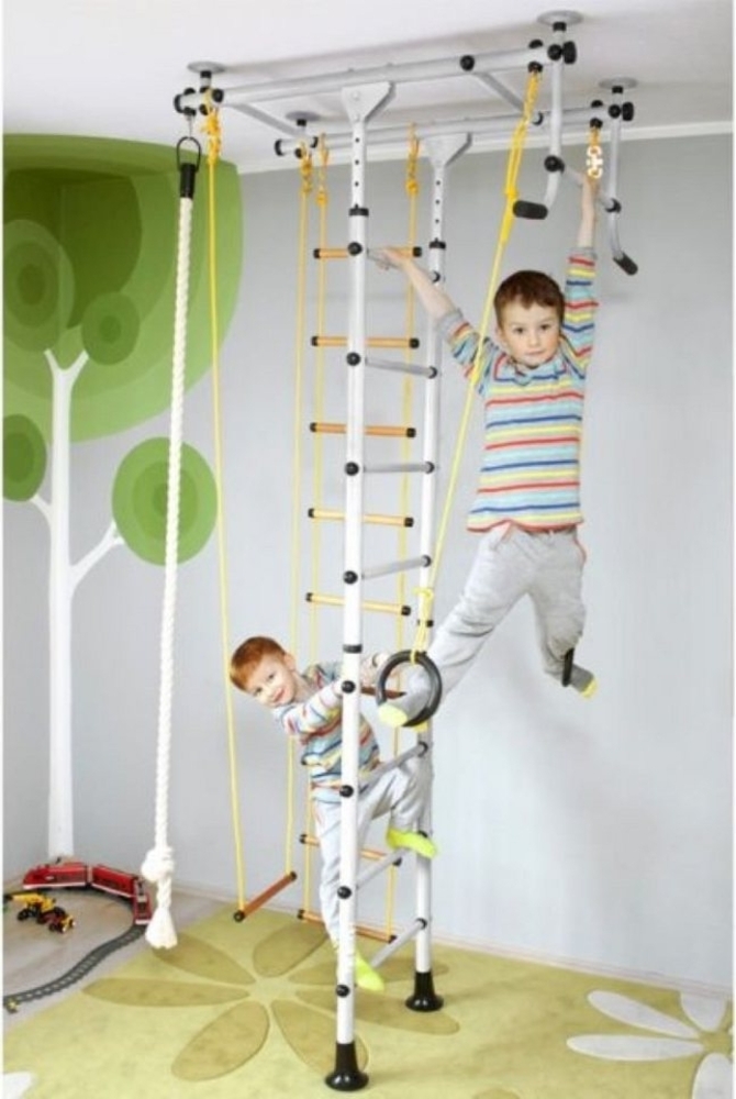 NiroSport Sprossenwand für Kinderzimmer M1 aufbau ohne bohrungen Made in Germany Holzsprossen Weiss Raumhöhe 220 - 270 cm Bild 1