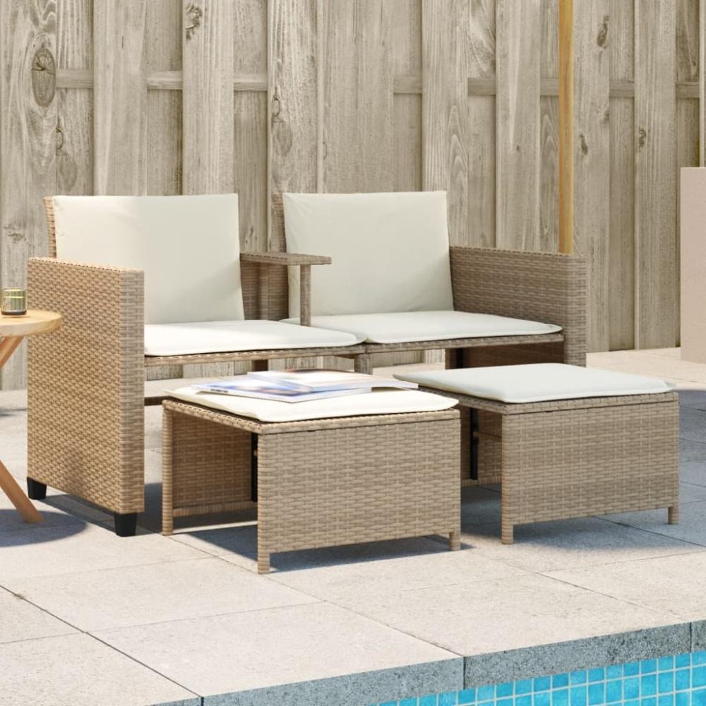 vidaXL Gartensofa 2-Sitzer mit Tisch und Hockern Beige Poly Rattan 368420 Bild 1