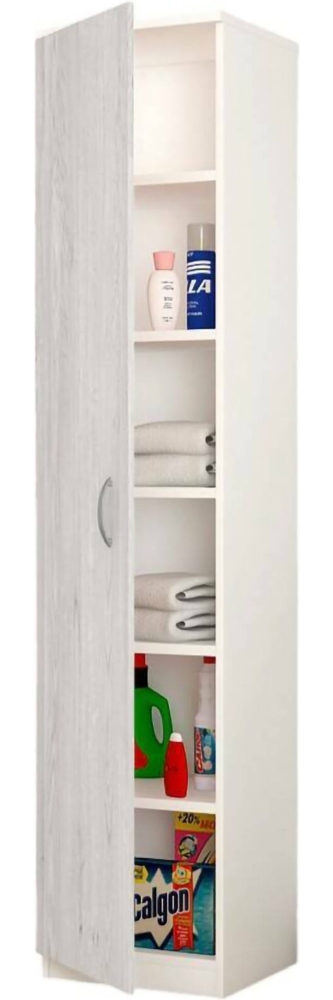 Dmora 1-Tür Mehrzweckschrank Ivo, Multifunktionale Möbel, Schuhschrank, Besengarderobe, Made in Italy, 40x36h186 cm, Weiß und Zement Bild 1