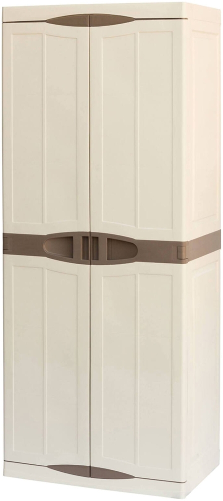 Dmora Ipno Outdoor-Garderobe, Mehrzweck-Balkongarderobe, 2-türiger Besenschrank, 100 % Made in Italy, 70 x 47 x 178 cm, Beige und Braun, elegantes Finish Bild 1