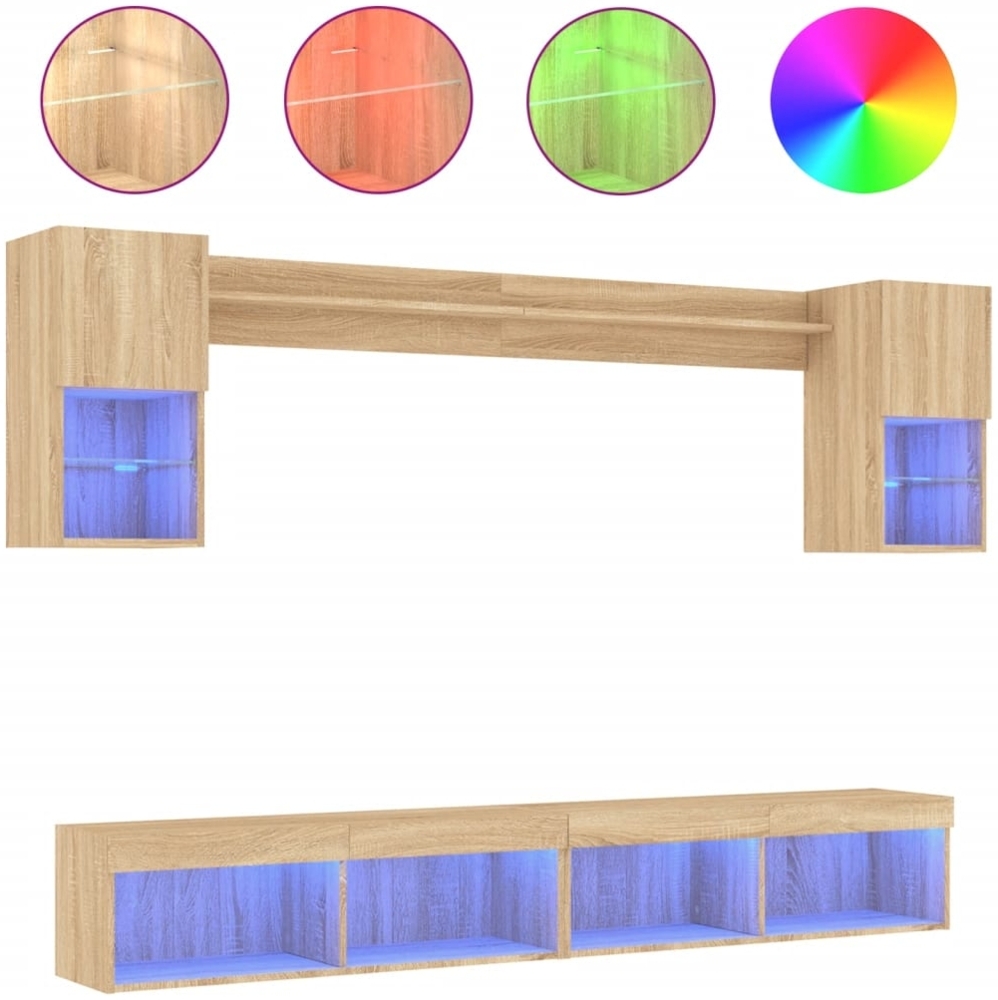 vidaXL 6-tlg. Wohnwand mit LED-Beleuchtung Sonoma-Eiche Holzwerkstoff 3216688 Bild 1