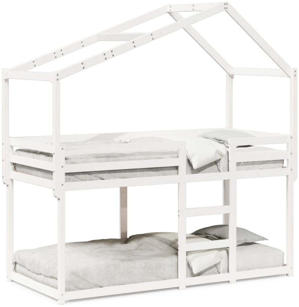 vidaXL Etagenbett mit Dach Weiß 90x190 cm Massivholz Kiefer 3282048 Bild 1