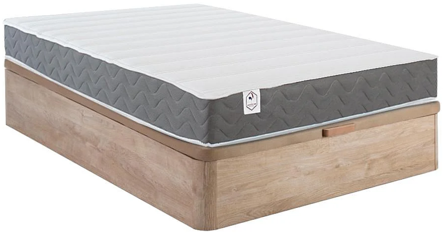 Vente-unique - Set aus Bettgestell mit Bettkasten mit Schublade + Matratze - 120 x 200 cm - HD-Memory-Schaum & atmungsaktiver 3D-Stoff - Stärke 18 cm - Holzfarben hell - HEAVEN von YSMÉE Bild 1