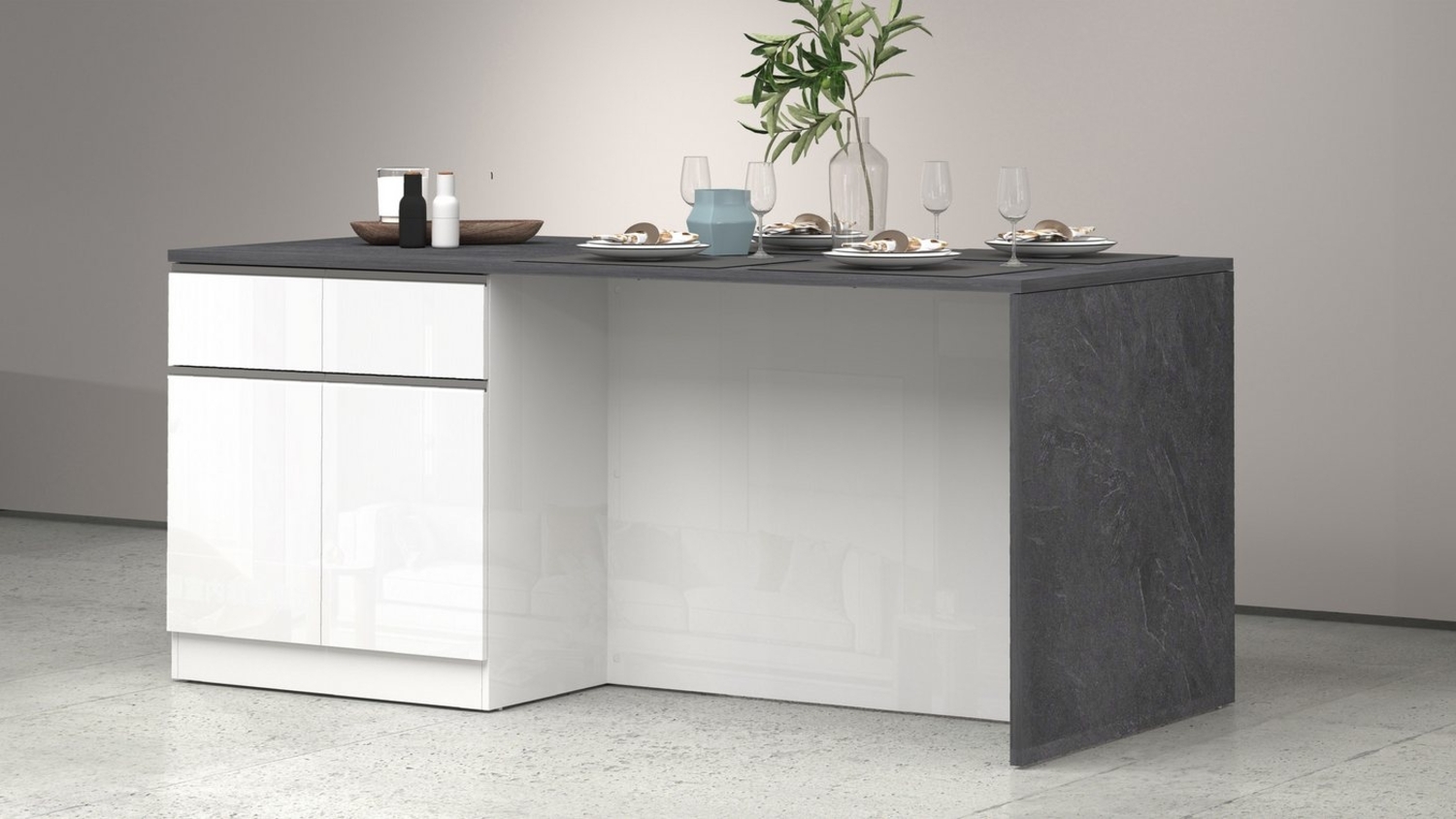 KOCHSTATION Kücheninsel Sole,Kochinsel,Küchenarbeitsblock,Inselküche,Arbeitsinsel, Breite 200 cm mit 4 Türen,4 Schubkästen, Aluminiumgriff Bild 1