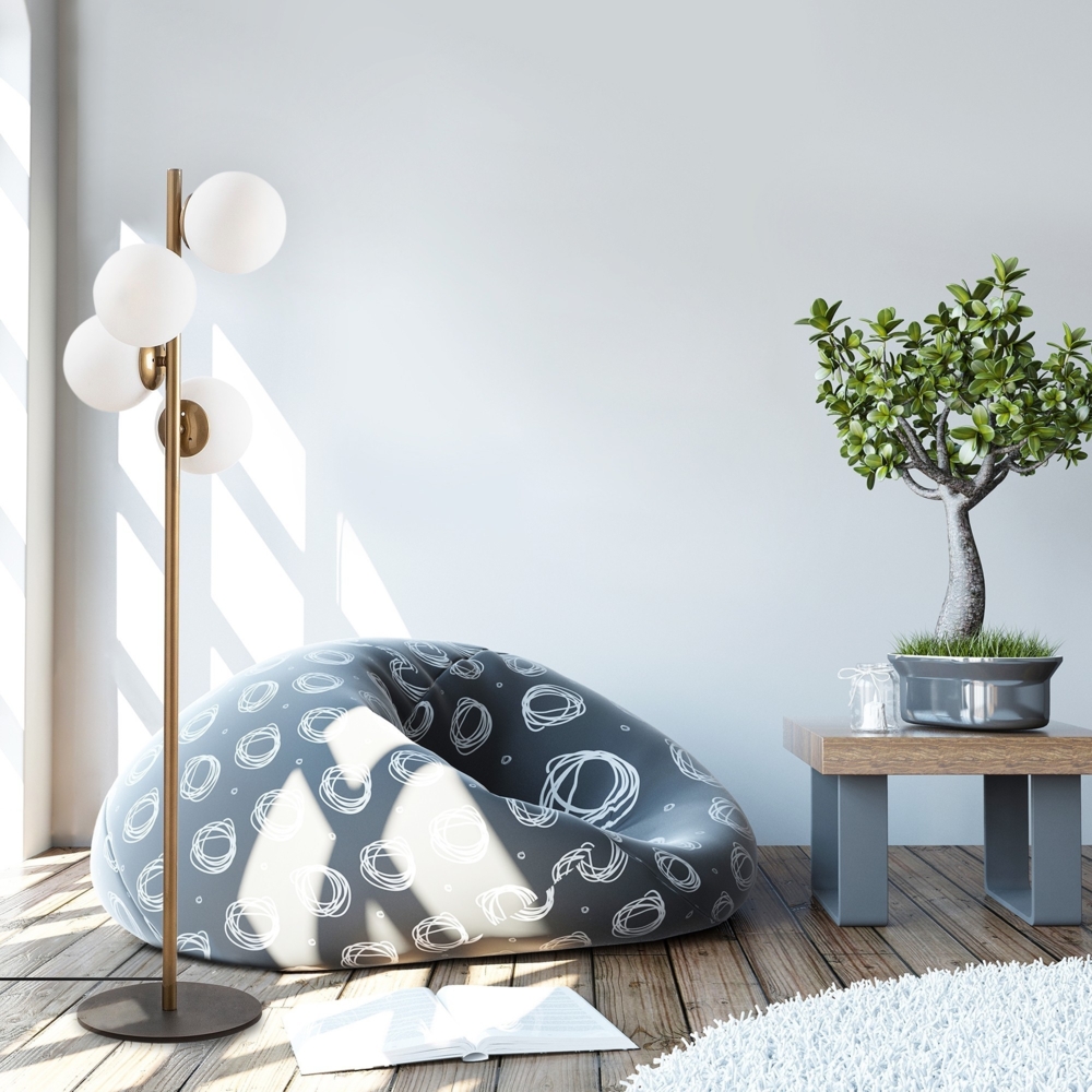 Vente-unique - Stehleuchte mit 4 Leuchten - H. 130 cm - Metall & Glas - Weiß & Goldfarben - FAZE Bild 1