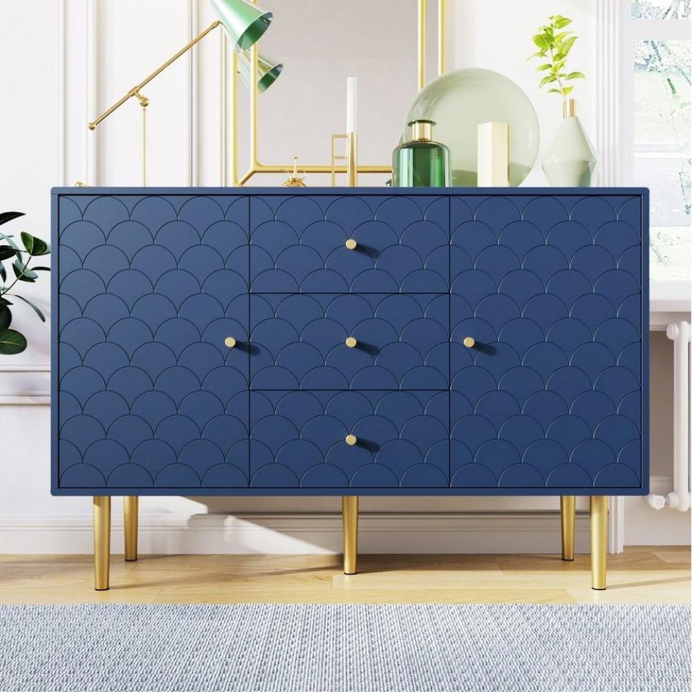 Merax Sideboard mit 2 Türen und 3 Schubladen, Beistelltisch mit verstellbaren Ablagen, Kommode aus Holz, Metallbeine, B:120cm Bild 1