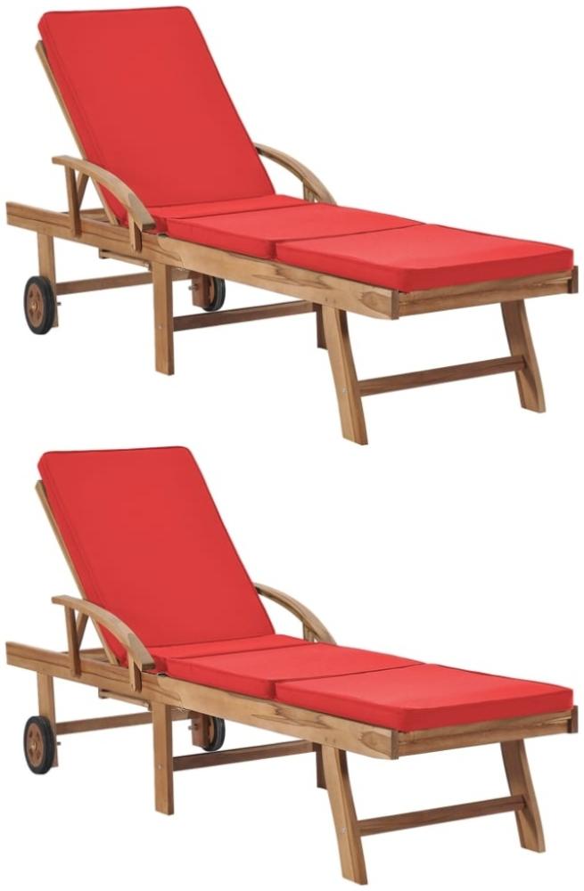 vidaXL Sonnenliegen mit Auflagen 2 Stk. Massivholz Teak Rot 3054637 Bild 1