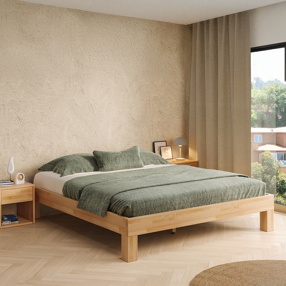 skølm 'Floki' Bett 180x200 cm, Bettgestell, natur geölt, Massivholzbett aus Buche, geeignet als Doppelbett Bild 1