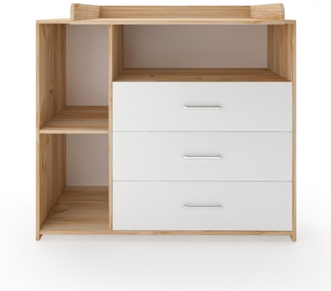 Infantastic® Wickelkommode - Mit Wickelauflage, 3 Schubladen, 3 Fächer, viel Stauraum, 113x53x101,6 cm, in MDF, Sonoma-Weiß - Baby Kommode, Wickelregal, Wickeltisch, Wickelschrank mit Wickelaufsatz Bild 1