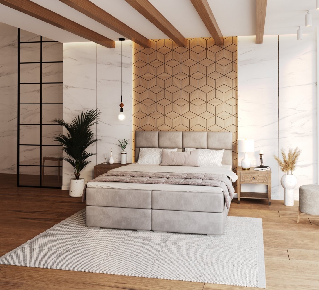 FDM Boxspringbett Polsterbett Stauraumbett Bettgestell 140x200, 160x200, 180x200 cm (MADE IN EU - mit hochwertigem Velours Bezug, Kontinentalbett, dekorativem Kopfteil, Boxspring, mit großen gepolsterten Kopfteil, mit Bettkasten zum aufklappen), zwei Be... Bild 1