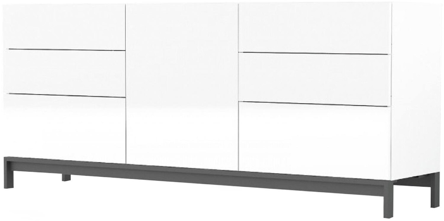 Dmora Kommode Pirite, Küchen-Sideboard mit 1 Tür und 6 Schubladen, Wohnzimmer-Buffet, Küchen-Sideboard, 100 % Made in Italy, 170 x 40 x 73 cm, glänzendes Weiß Bild 1