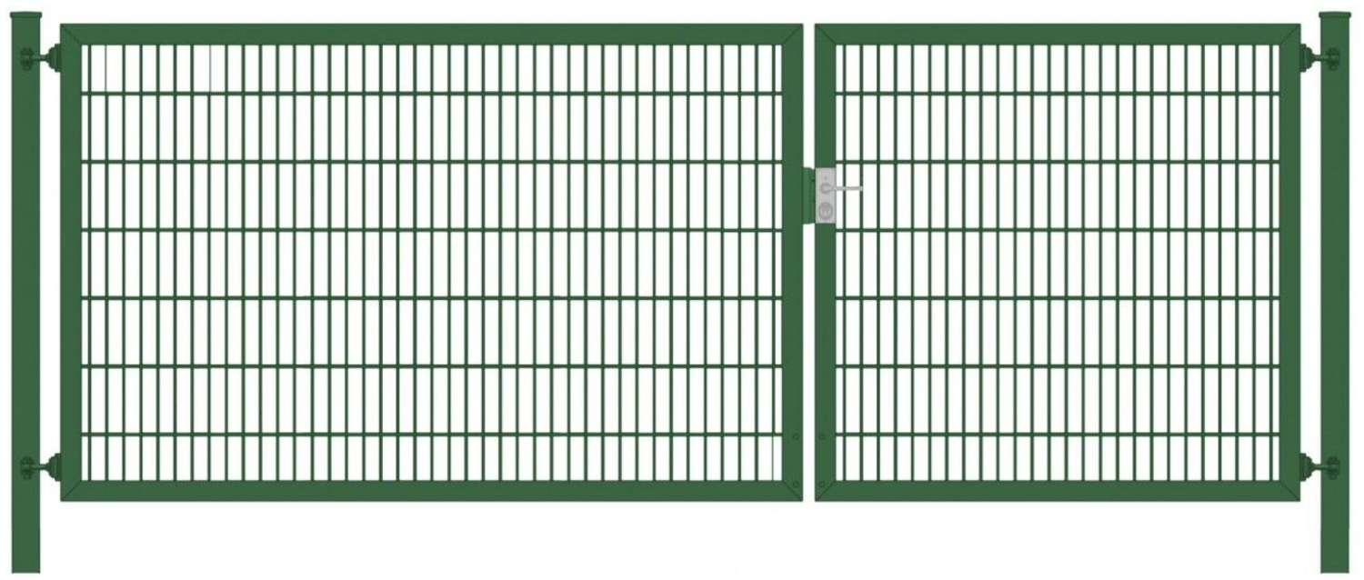 Einfahrtstor Classic Plus (2-flügelig) asymmetrisch Moosgrün 6/5/6er Doppelstabmatte Breite 250 cm x Höhe 200 cm Bild 1