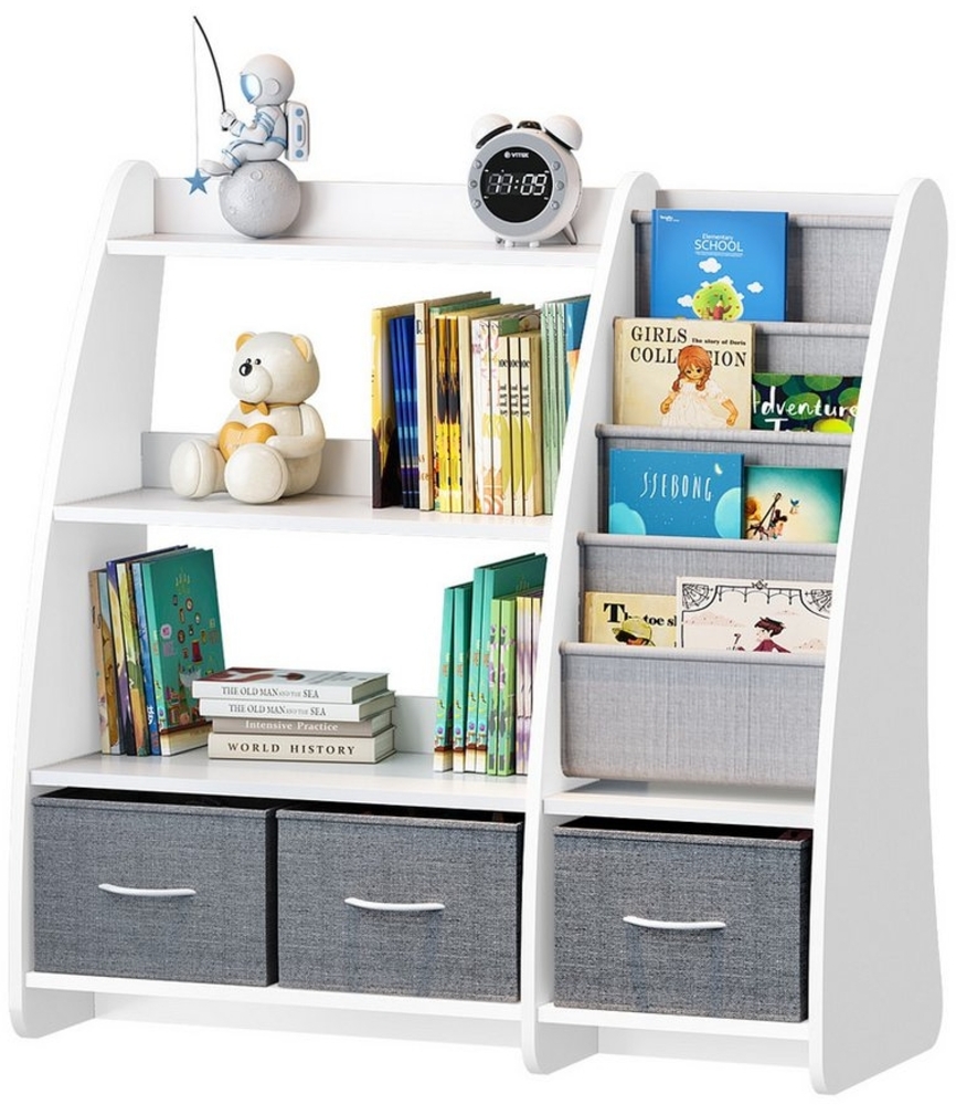 radelldar Bücherregal kinderregal mit Aufbewahrungsboxen und 4 Ablage,91x38x92cm, 2 offenen Fächern,4 Ablage, 3 Schubladen Bild 1